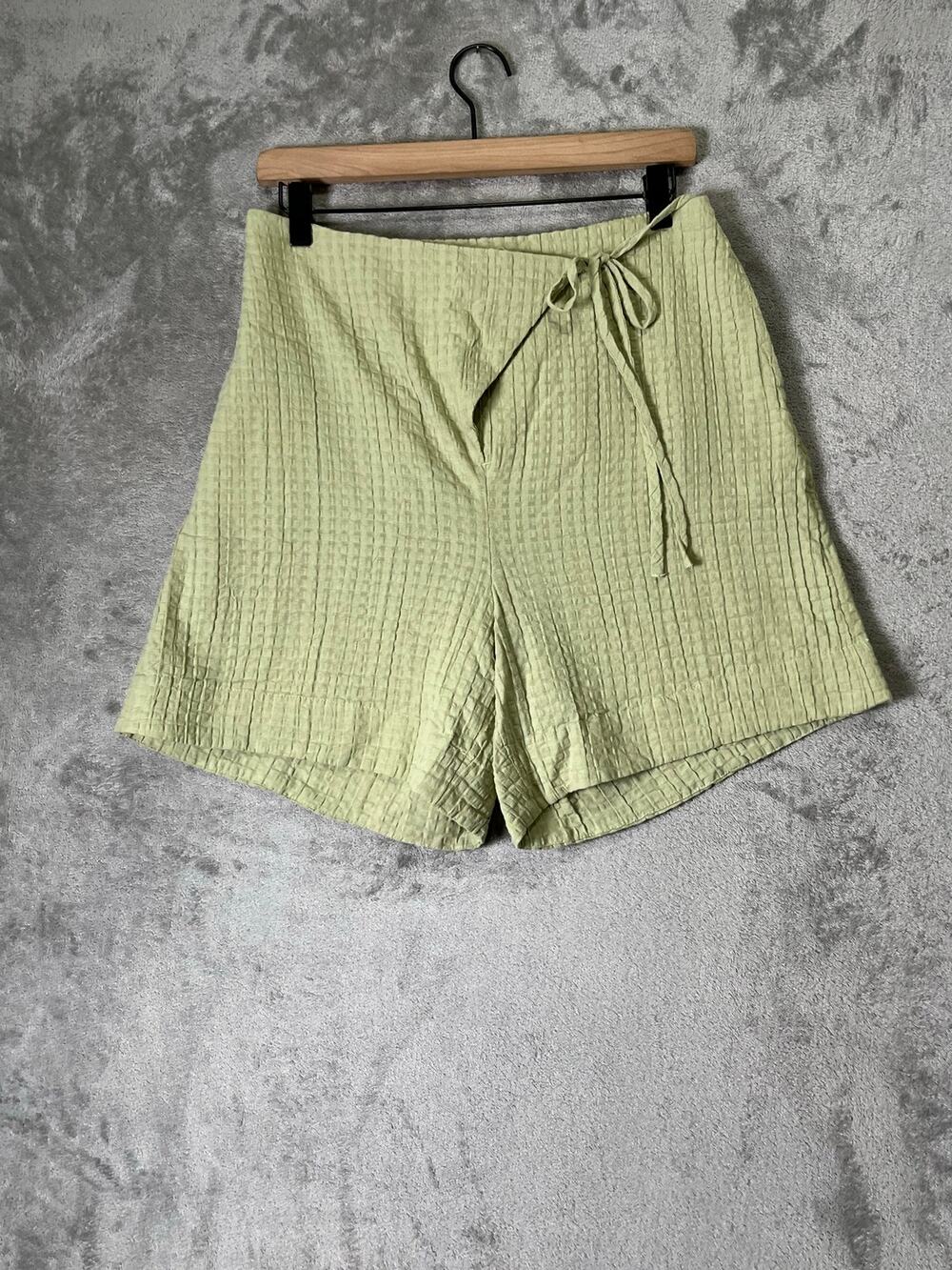 Free People Washed Sage Textured Drawstring Shorts Boho Coastal Casual Small New
